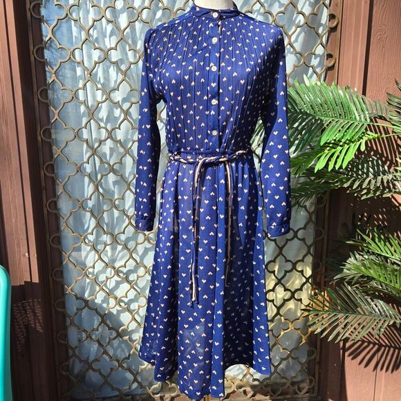 Discovery Fashions Ltd Vintage 70s Midi Dress 10 Sheer Braid Belt Boho Eclectic - Picture 1 of 12